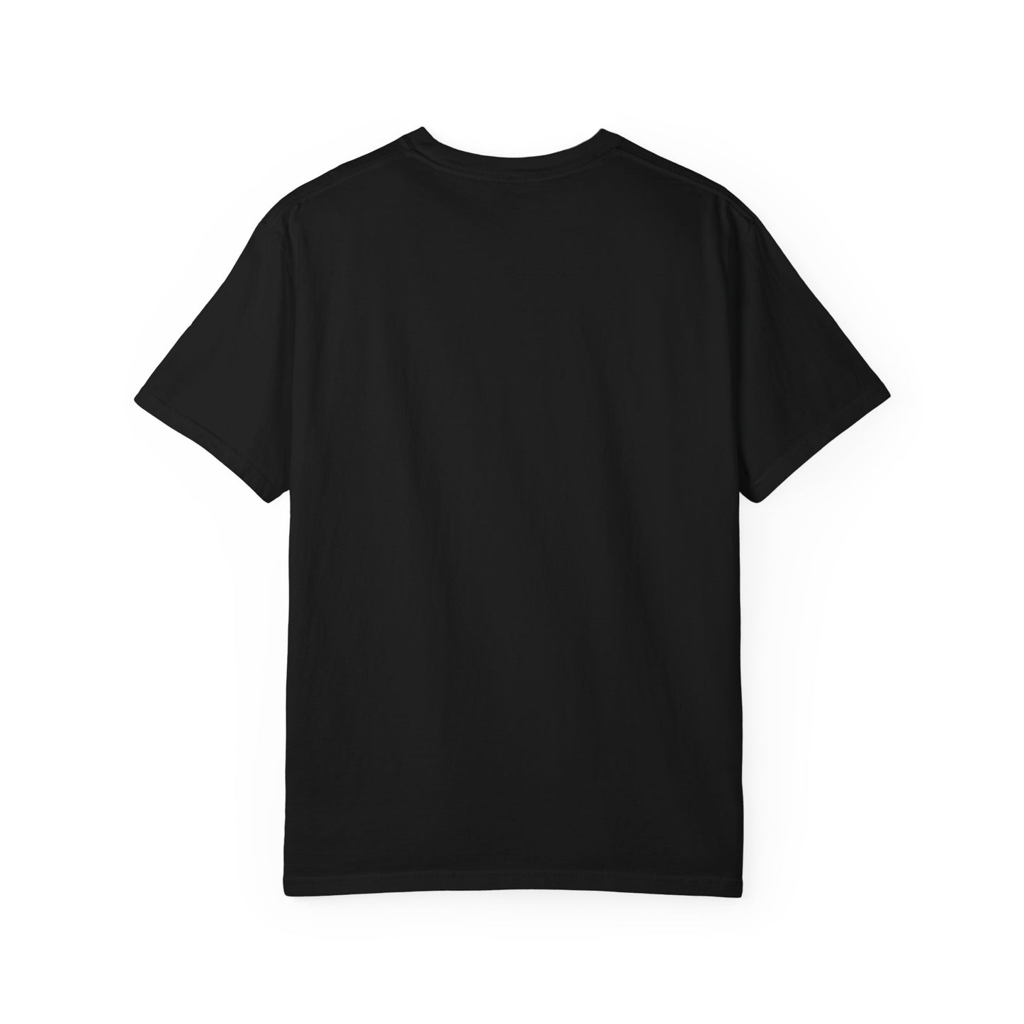 Minimalist Black Tee with Small Red & White Flag Chest Graphic